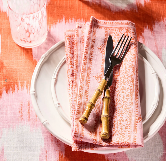 Ikat Printed Pink and Orange Table Cloth