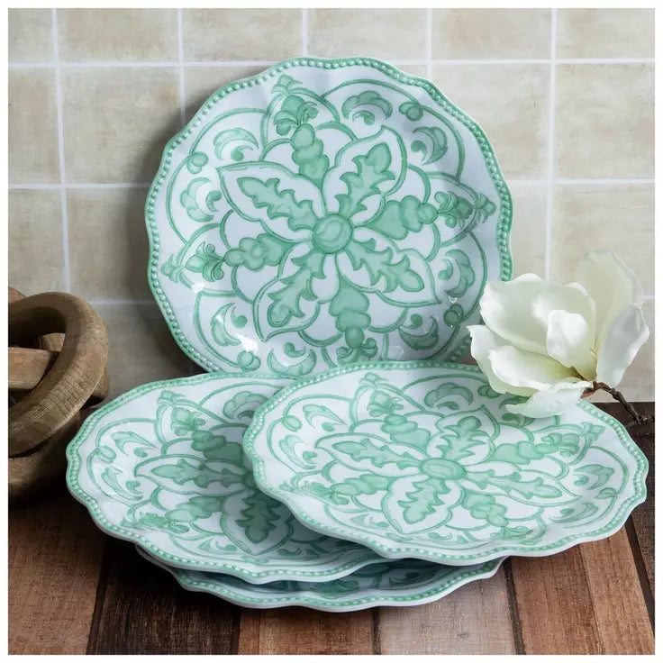 Sage and White Medallion Plate